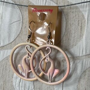 Baby Phat Y2K Pink Enamel Cat Dangle Earrings Rhinestone Eye Made in Korea